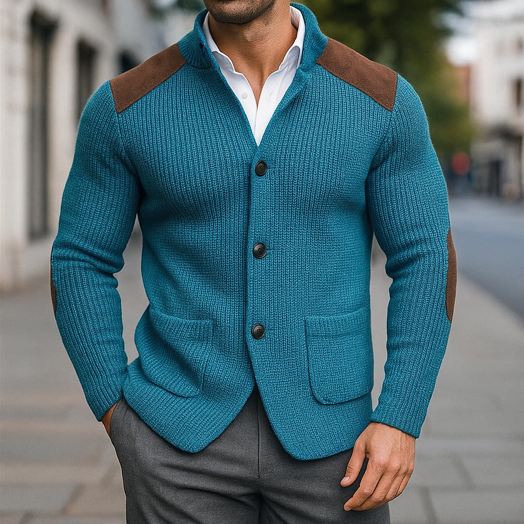 Blazer en maille texturée Danoir Paris, veste élégante en tricot avec motif sophistiqué, portée ouverte ou boutonnée.