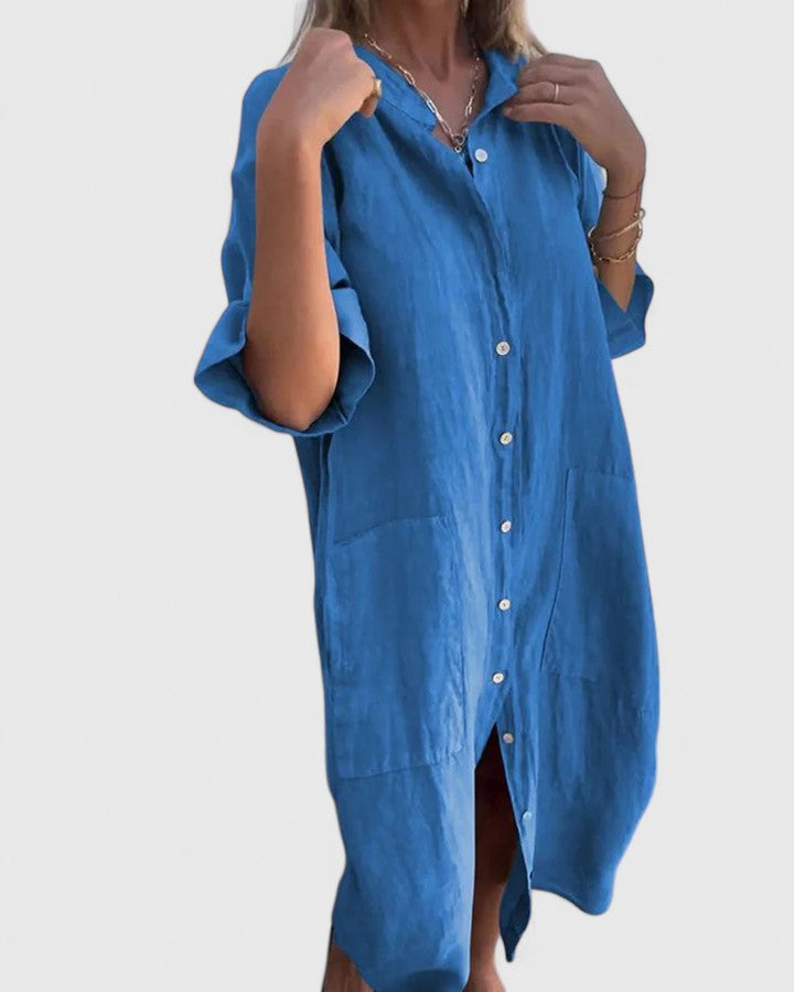 Robe en lin élégante Marella de Danoir Paris, tissu léger et fluide, parfaite pour un style chic et confortable.