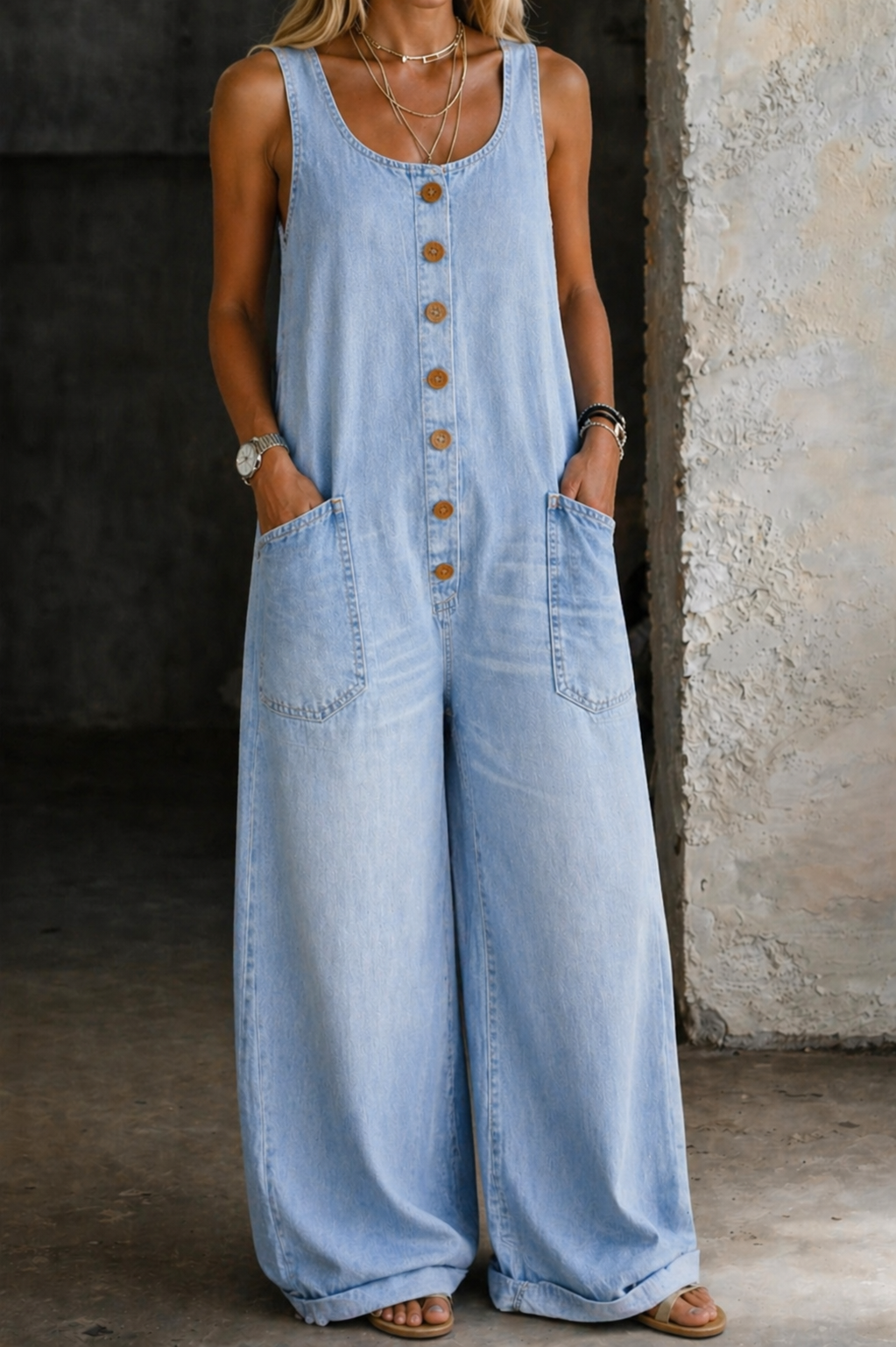 Salopette vintage en denim en coton lavé, modèle Saylor de Danoir Paris, bleu, adaptée pour un look décontracté.