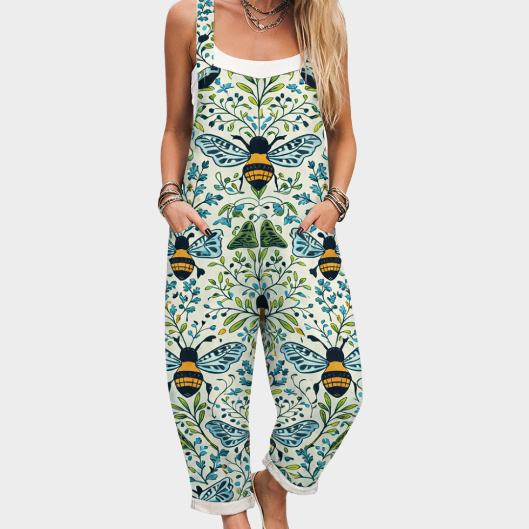 Salopette imprimée confortable de Danoir Paris, combinaison pantalon avec motif coloré et style décontracté visible en image.