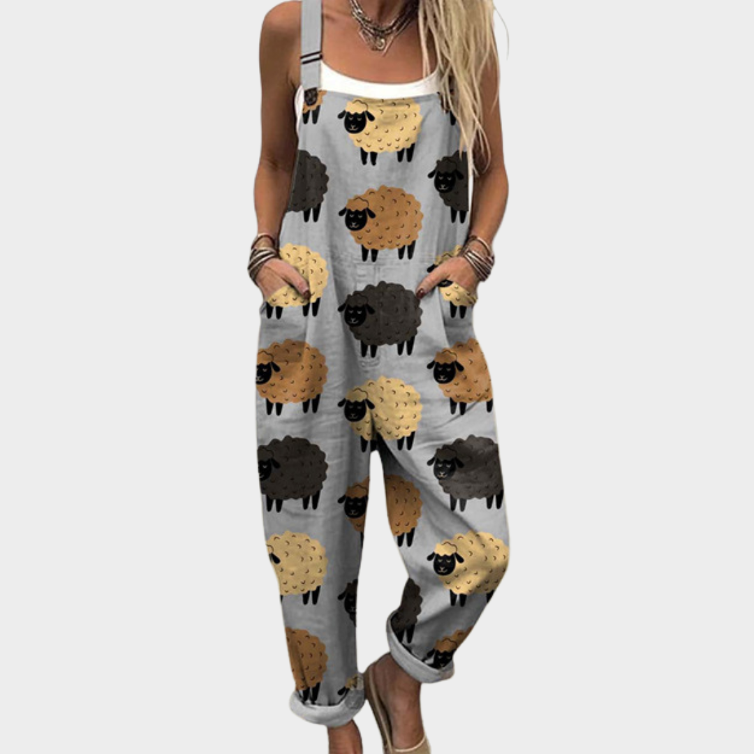 Salopette imprimée confortable de Danoir Paris, combinaison pantalon avec motif coloré, idéale pour un style décontracté.