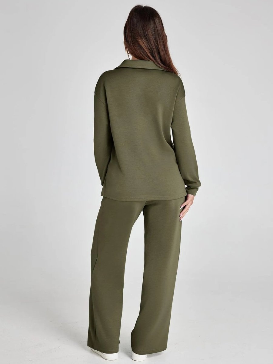 Combinaison de voyage Nina de Danoir Paris, élégante et confortable, en tissu léger et fluide, portée par une femme dans un look chic.