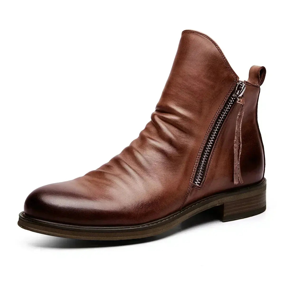Bottines Chelsea en cuir Owens™ de Danoir Paris, style élégant avec semelle en caoutchouc, finition soignée, noir brillant.