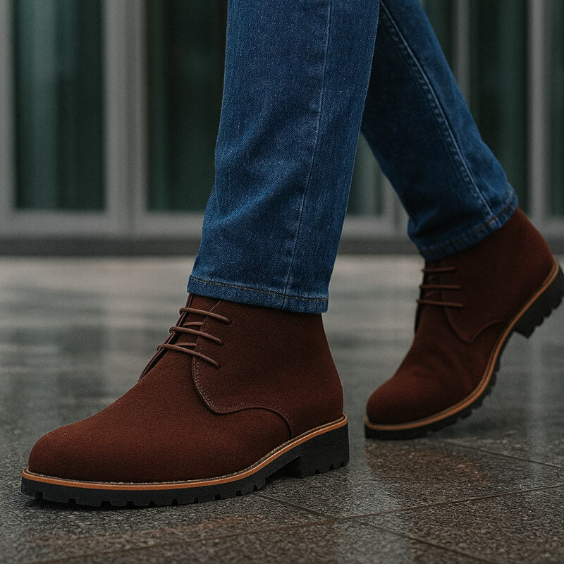 Bottines chukka pour homme Danoir Paris en cuir marron avec lacets et semelle en caoutchouc, élégantes et confortables.
