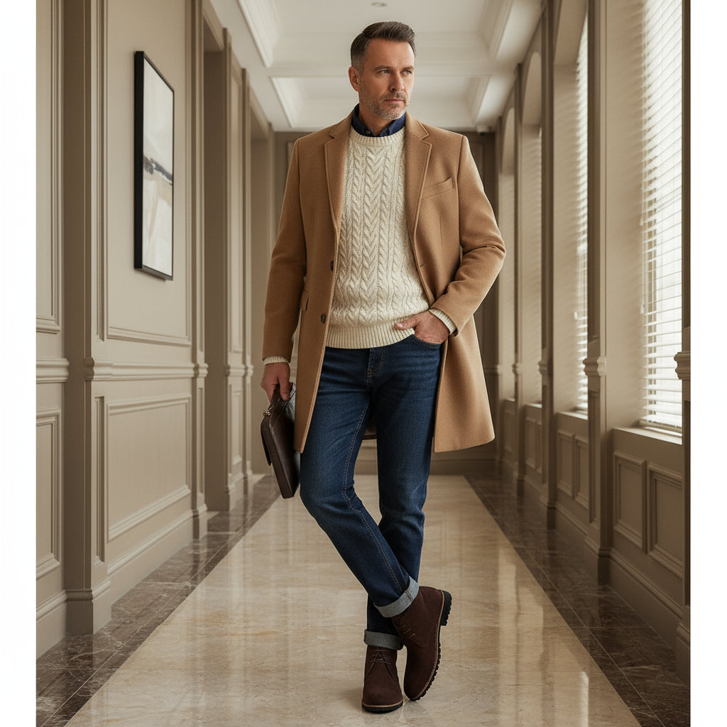 Bottines chukka pour hommes Danoir Paris™ en cuir marron avec lacets et semelle en caoutchouc, vue de côté.