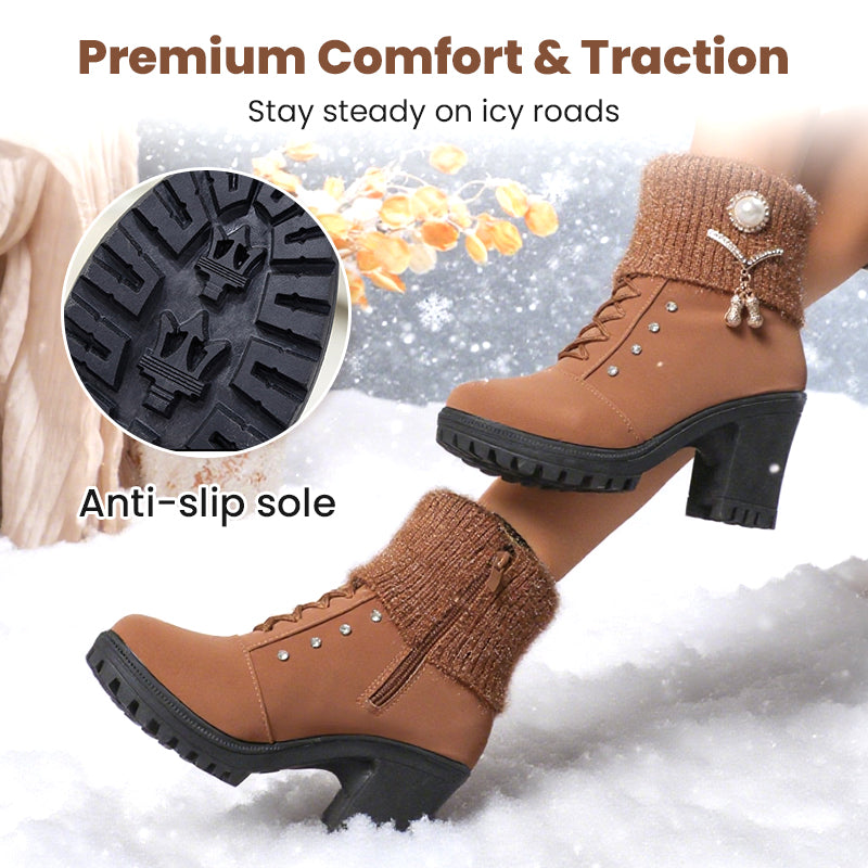 Bottines femme Danoir Paris à talon épais, doublure en fausse fourrure, semelle antidérapante, style élégant et tendance.