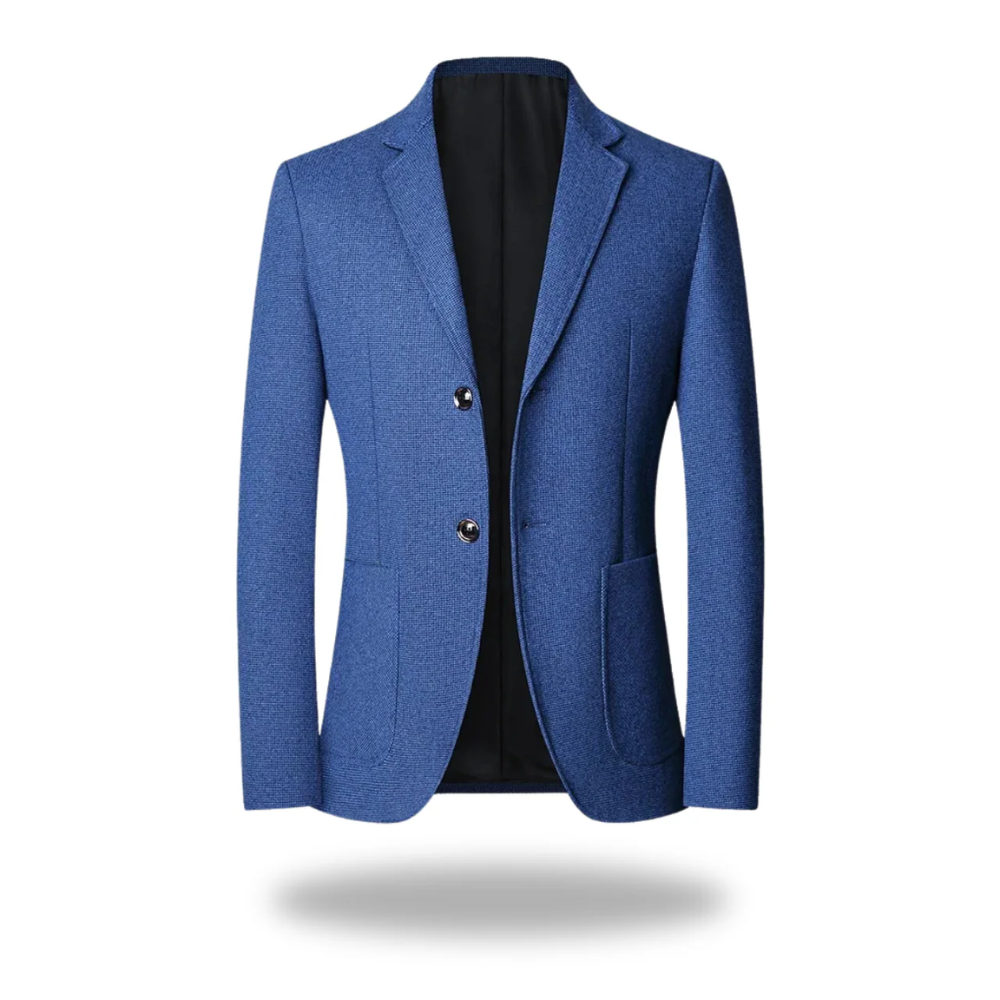 Veste blazer masculine Danoir Paris, intemporelle, en tissu élégant, affichée sur un mannequin avec col classique et boutons.
