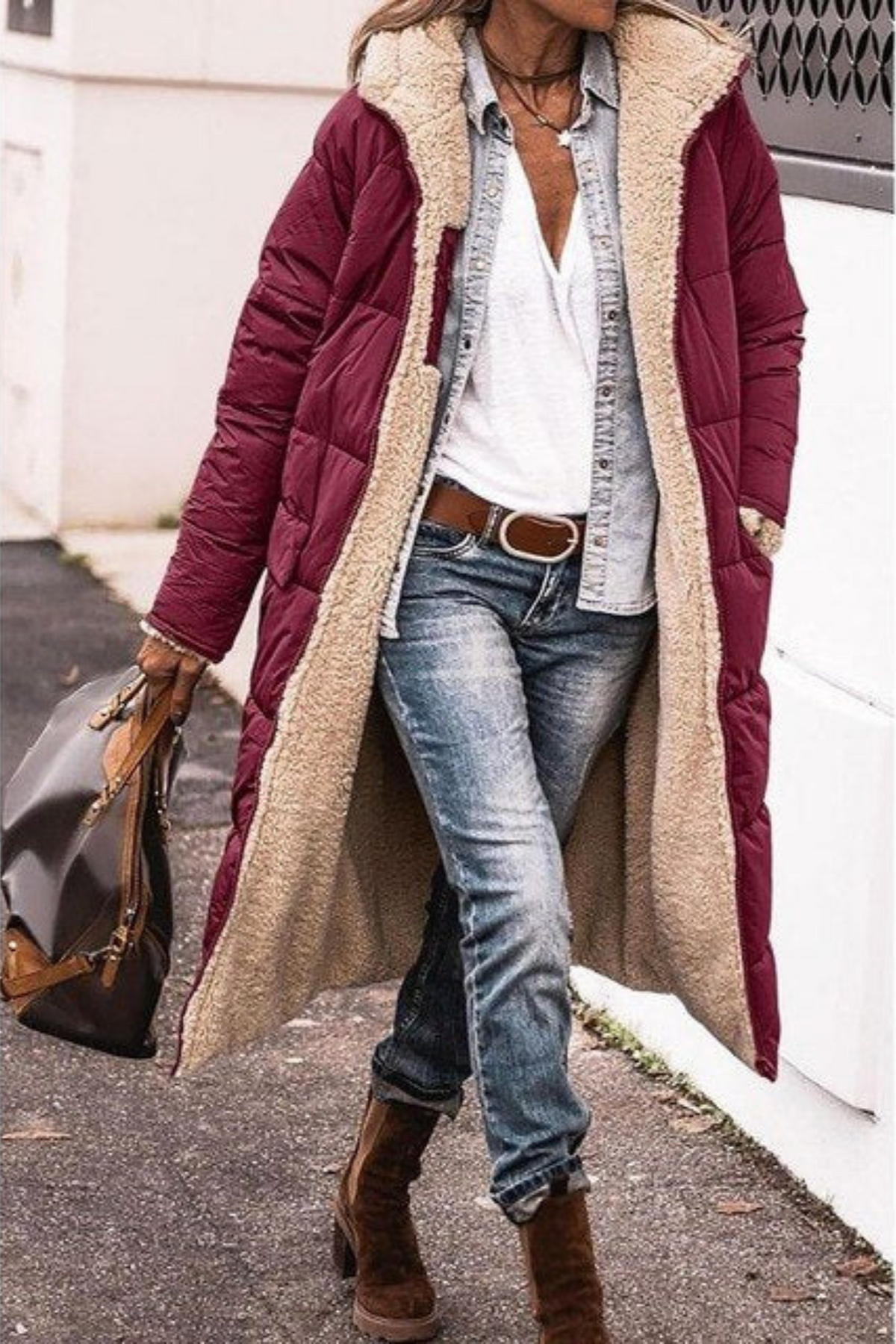 Manteau réversible Danoir Paris Anny élégant en marron, vue de face, tissu chic et finition soignée.