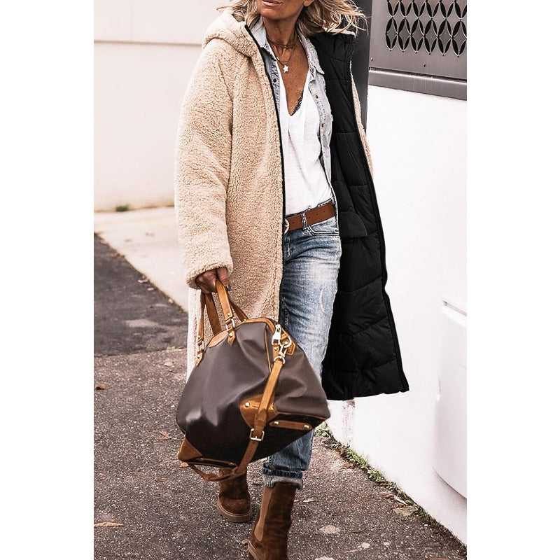 Manteau réversible Danoir Paris Anny en marron, élégant et chaud, porté en mode double face, pour un style sophistiqué.