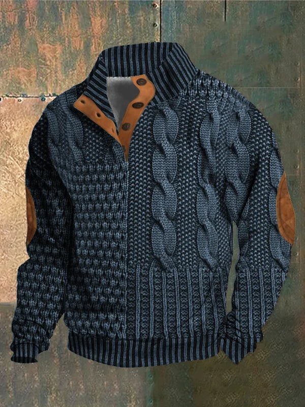 Pull-over vintage imprimé Danoir Paris™ en laine, avec motif rétro et col rond, porté sur un mannequin.