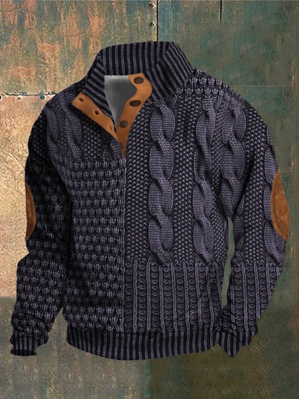 Pull-over vintage à motif Danoir Paris, en maille chaude avec design rétro et col rond, porté sur un mannequin.