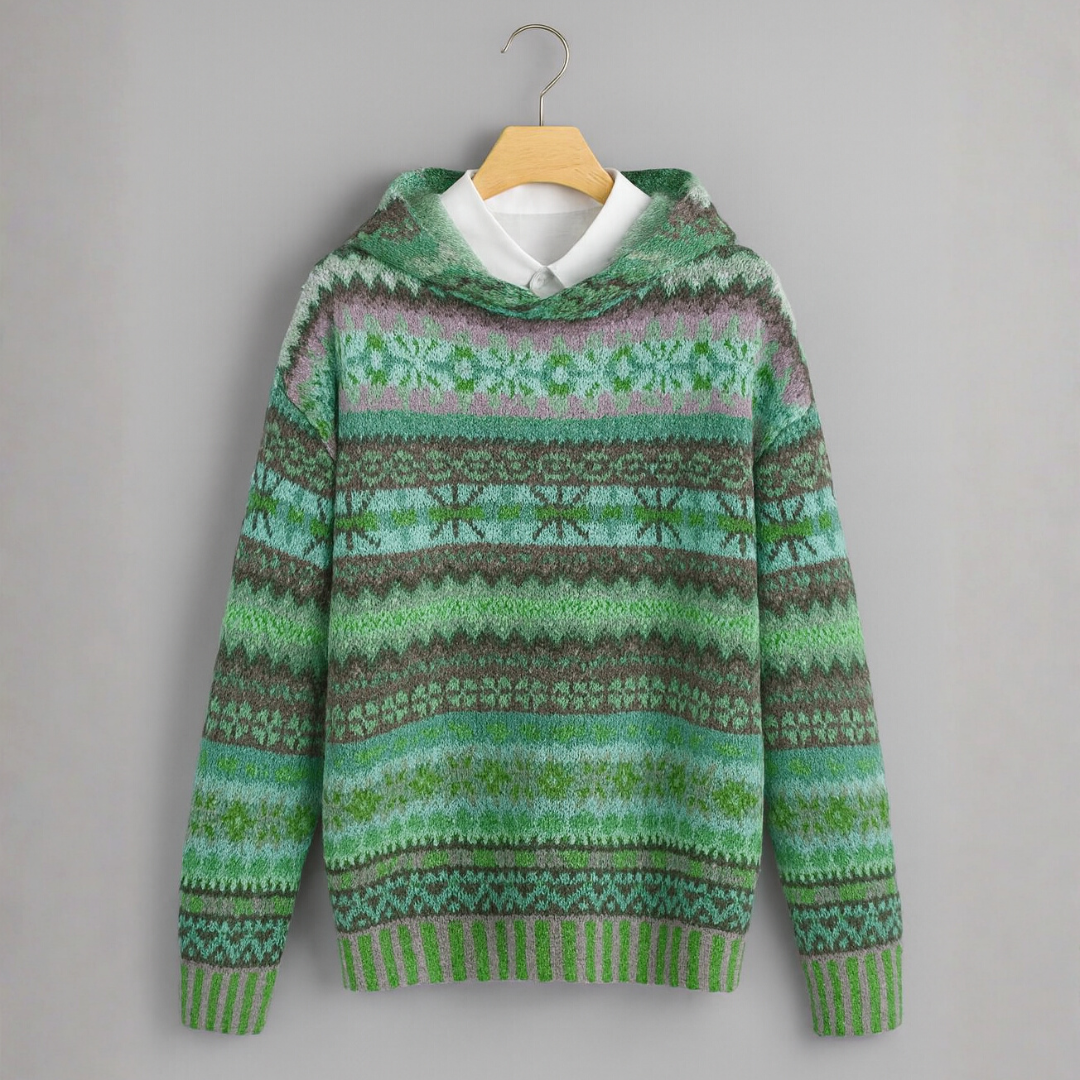 Sweat ethnique chic Julliet de Danoir Paris, vue de face, avec motifs colorés et design tendance en coton confortable.