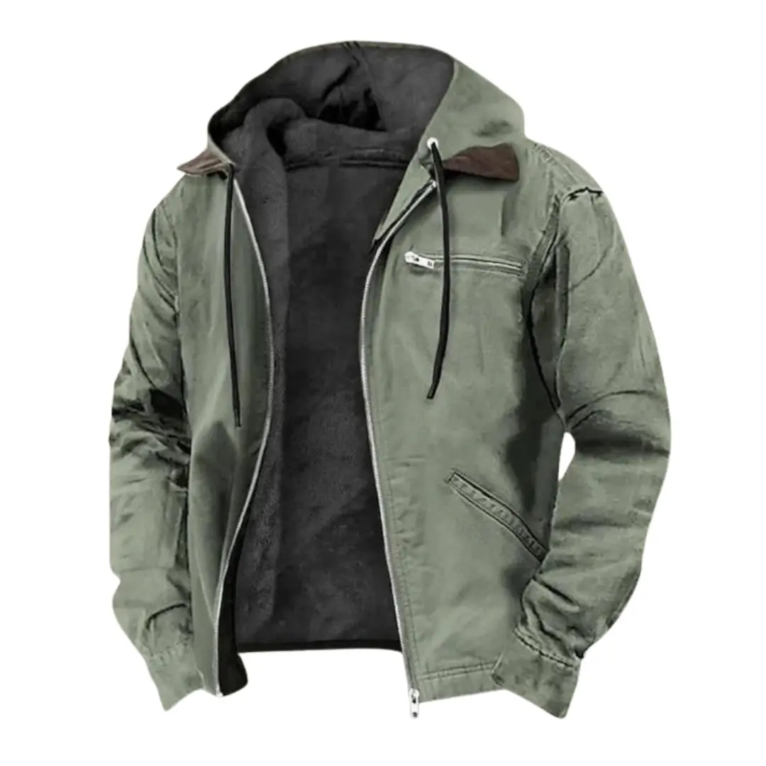 Veste d’automne élégante Danoir Paris™ en tissu léger, couleur neutre, portée ouverte avec col montant.