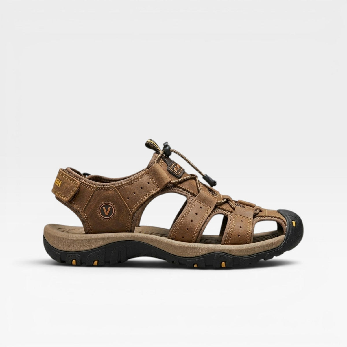 Sandales de randonnée Danoir Paris pour hommes en cuir marron foncé, à bout fermé, avec semelles robustes et réglables outdoor.