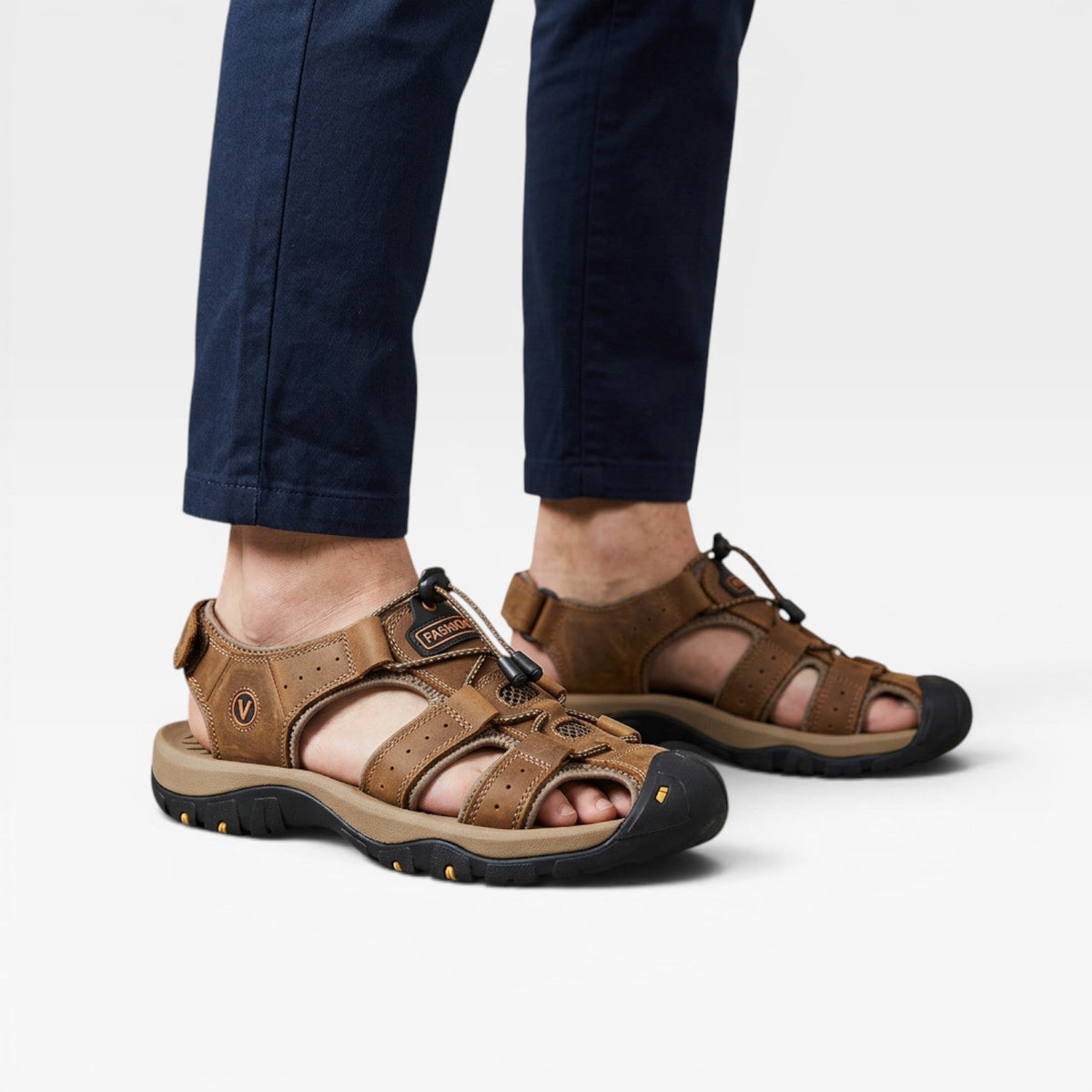 Sandales de randonnée en cuir véritable pour hommes Danoir Paris, à bout fermé, chaussures outdoor réglables, couleur marron foncé