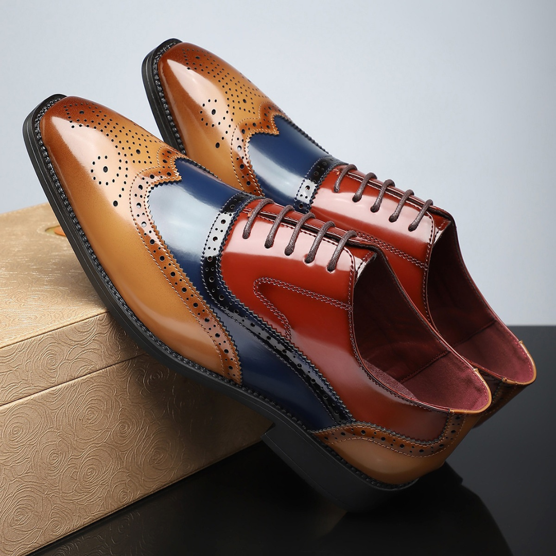 Chaussures brogues wingtip vintage Danoir Paris, en cuir marron avec détails perforés et lacets, style élégant et classique.