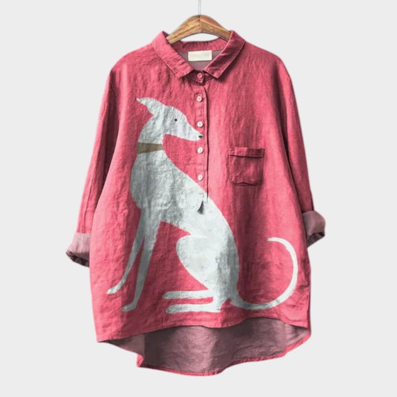 Blouse d'été élégante en lin Constance de Danoir Paris, motif léger et fluide, parfaite pour la saison estivale.