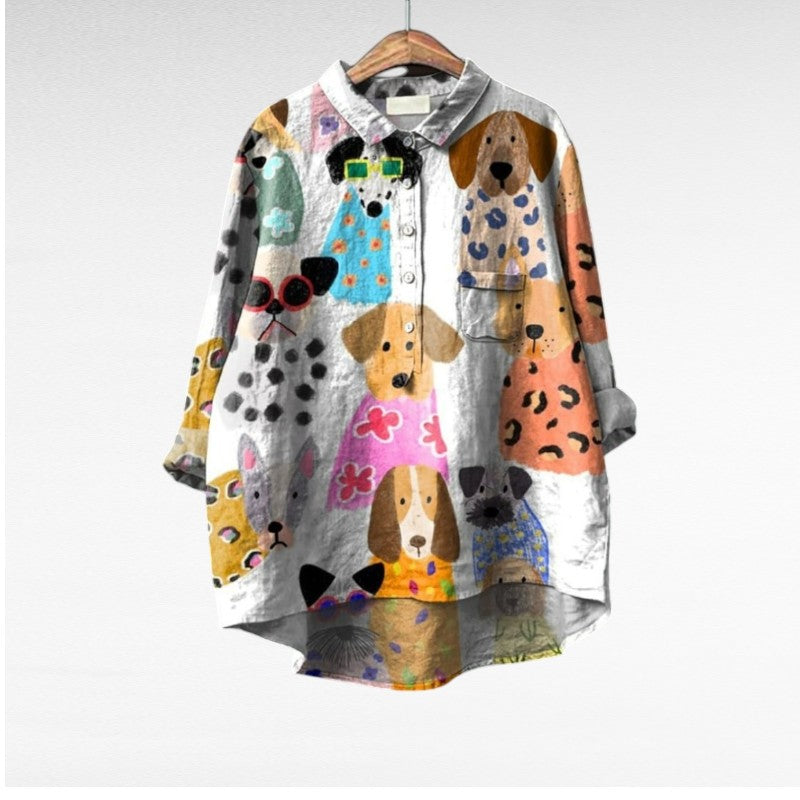 Blouse d'été en lin Constance de Danoir Paris, élégante et légère, avec motif floral, portée sur un mannequin blanc.