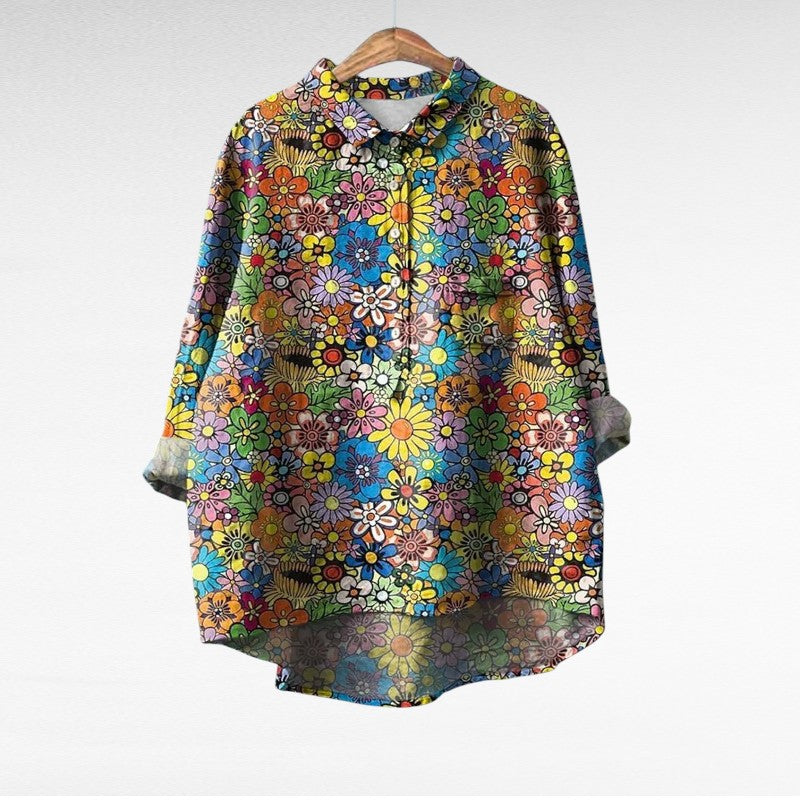 Blouse d'été en lin beige Noémie de Danoir Paris, style élégant avec détails fins, portée décontractée ou chic.