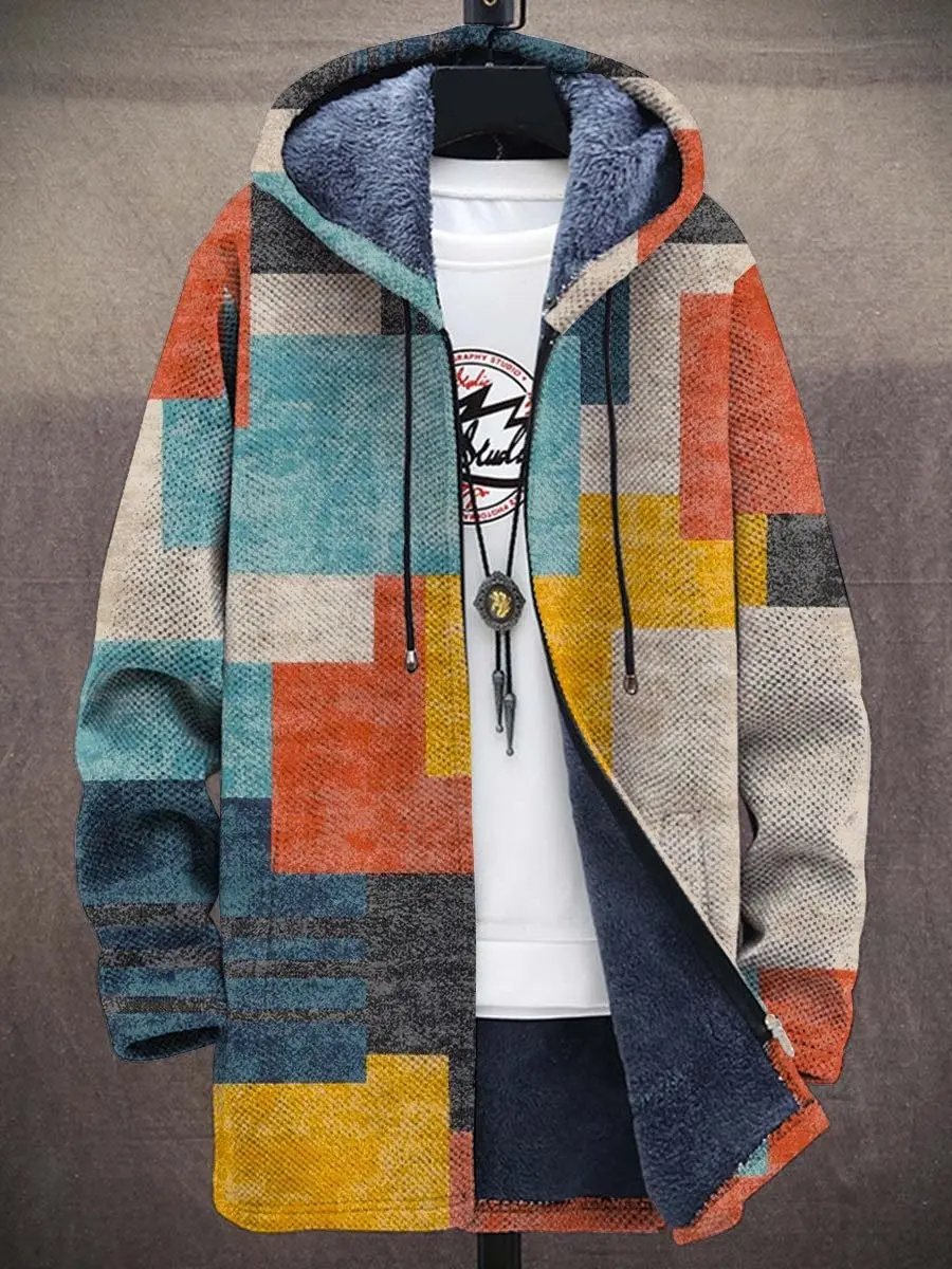 Veste de luxe Bronte Danoir Paris multicolore et bleu, inspirée par l'art, avec motifs artistiques visibles.