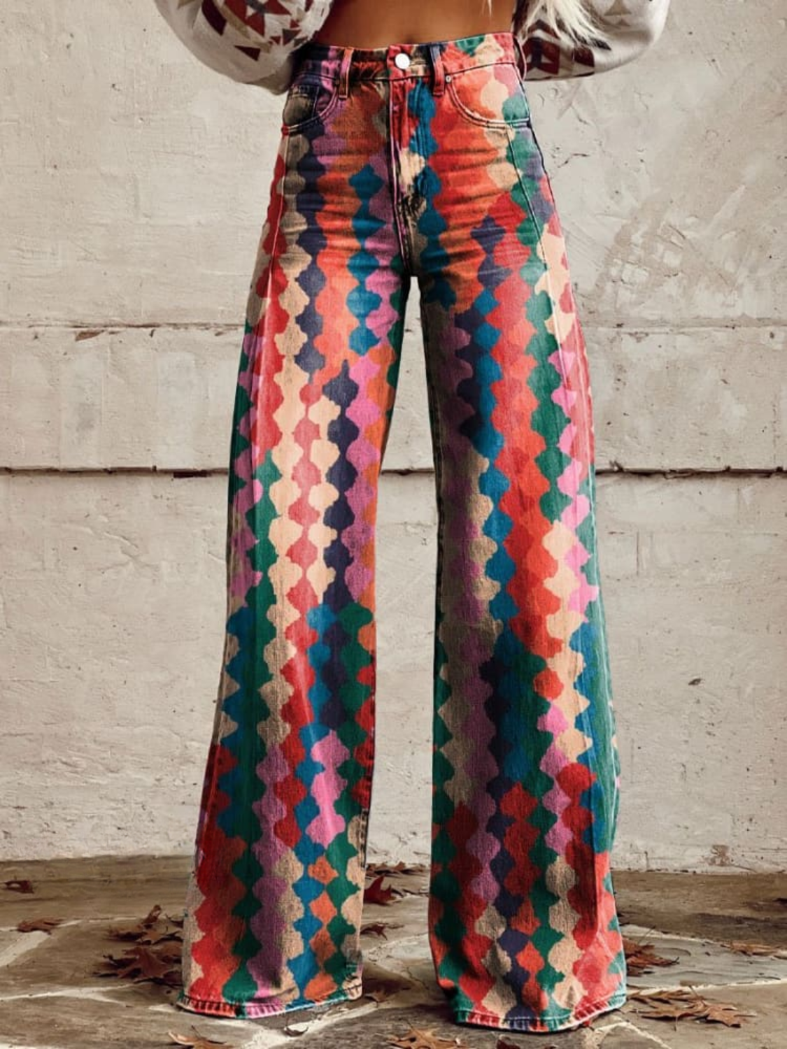 Pantaloni élégants et bohémien Amélie de Danoir Paris, multicolores, taille S/M, look chic et décontracté, vue de face.