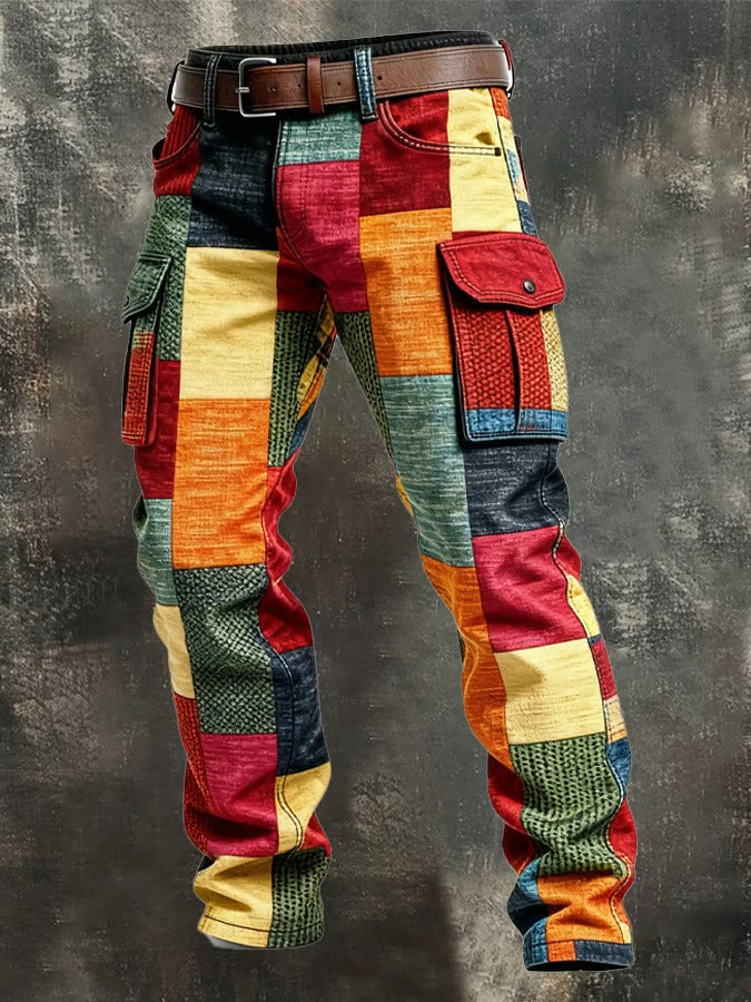 Pantalon cargo homme Danoir Paris multicolore, style décontracté avec plusieurs poches, en tissu léger.