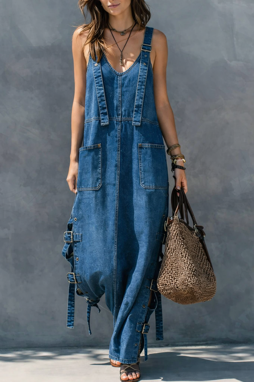 Combinaison en denim Danoir Paris Harper avec taille élastique, vêtement casual élégant pour femme, image montrant le style décontracté.