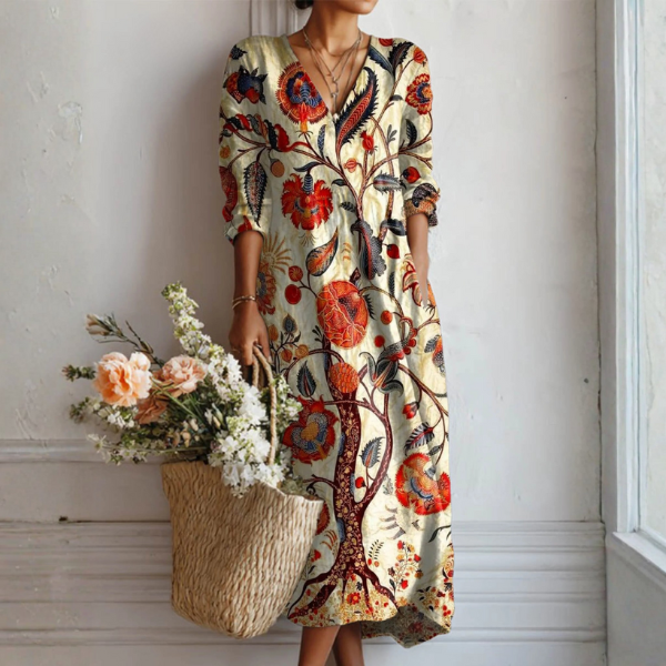 Robe florale bohémienne Kendra™ de Danoir Paris avec motifs colorés, courte, fluide et élégante, idéale pour un style décontracté.