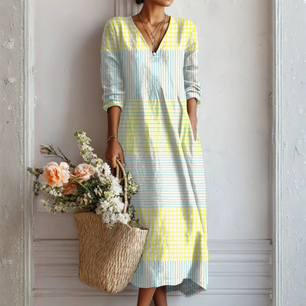 Robe en lin croquant Olivia™ multicolore de Danoir Paris, vêtement léger et élégant pour l'été, avec un design coloré.