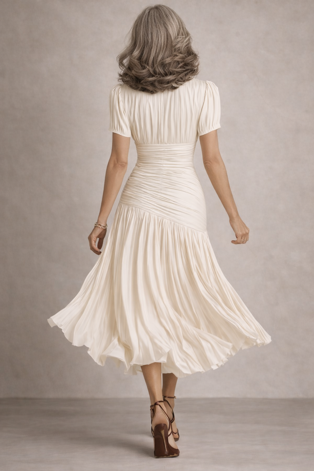 Robe midi Heidi™ blanche de Danoir Paris vue de dos, en tissu léger avec détails élégants pour femme.