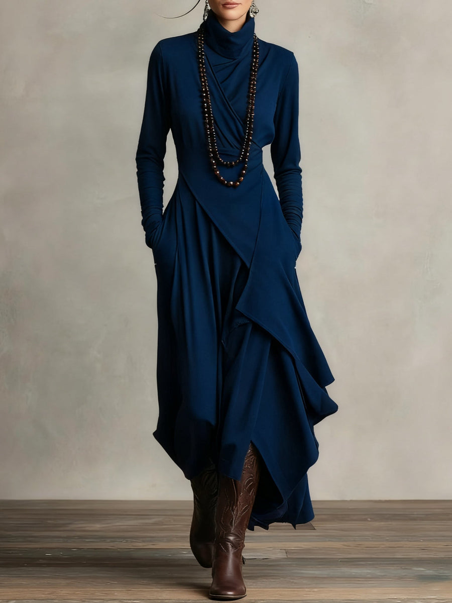Robe longue maxi tunique asymétrique noire Danoir Paris, style élégant et fluide, vue de face.