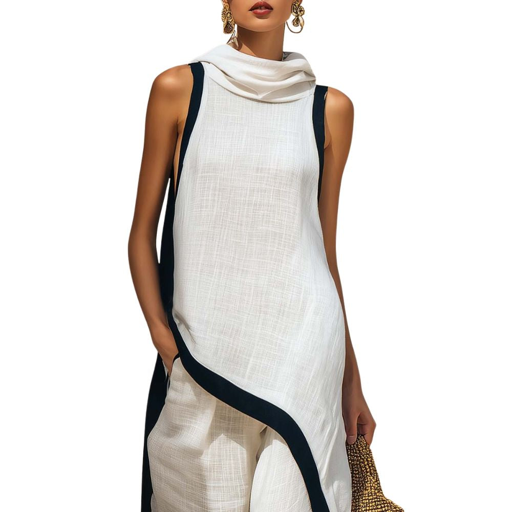 Ensemble en lin élégant LEONORA de Danoir Paris, costume complet avec veste et pantalon en tissu léger beige.