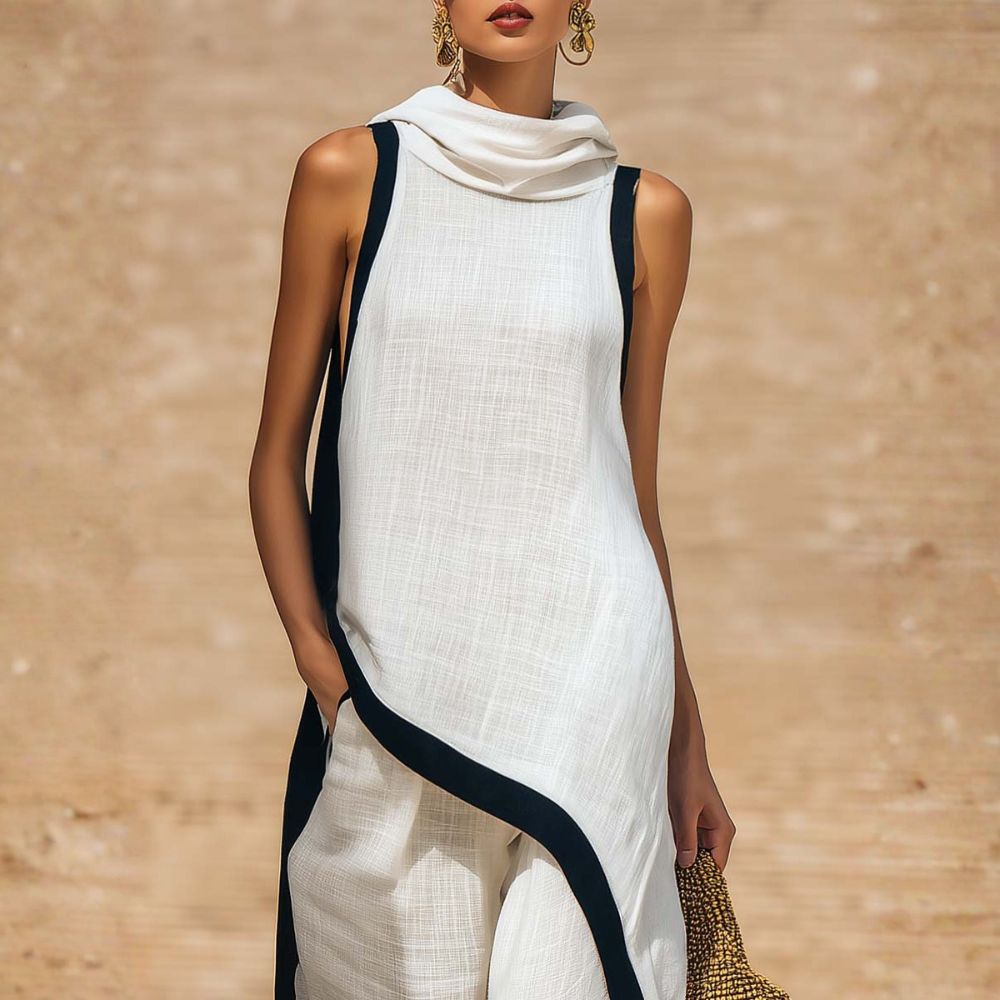 Ensemble en lin élégant Léonora de Danoir Paris, veste et pantalon assortis en tissu léger et sophistiqué.