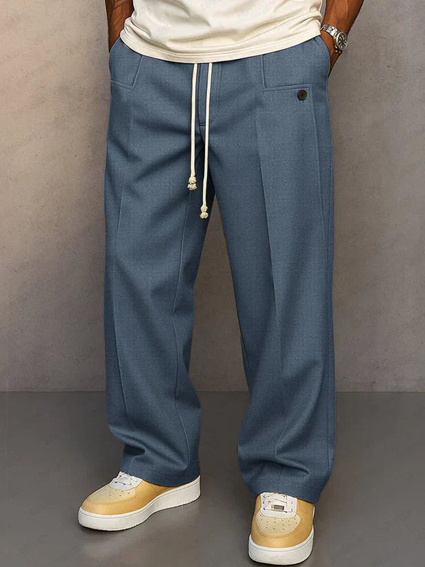 Pantalon élégant noir Danoir Paris Duval Paris avec cordon ajustable Didier, vue de face, tissu fluide et design sophistiqué.