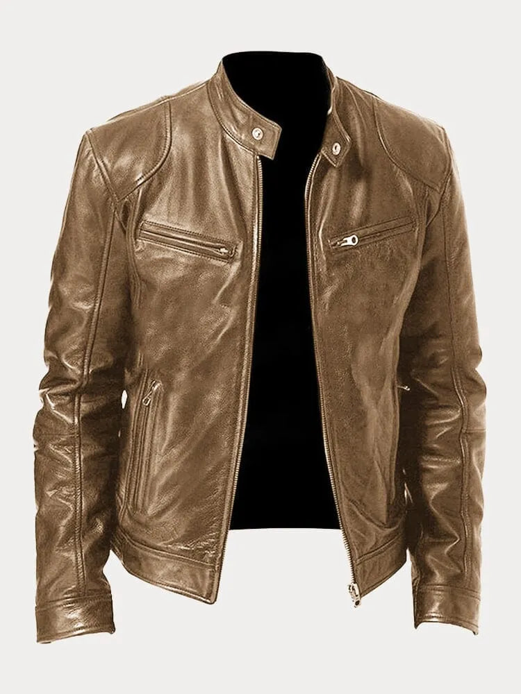 Veste en cuir Danoir Paris™ élégante avec coupe moderne, visible en détail sur cette image.