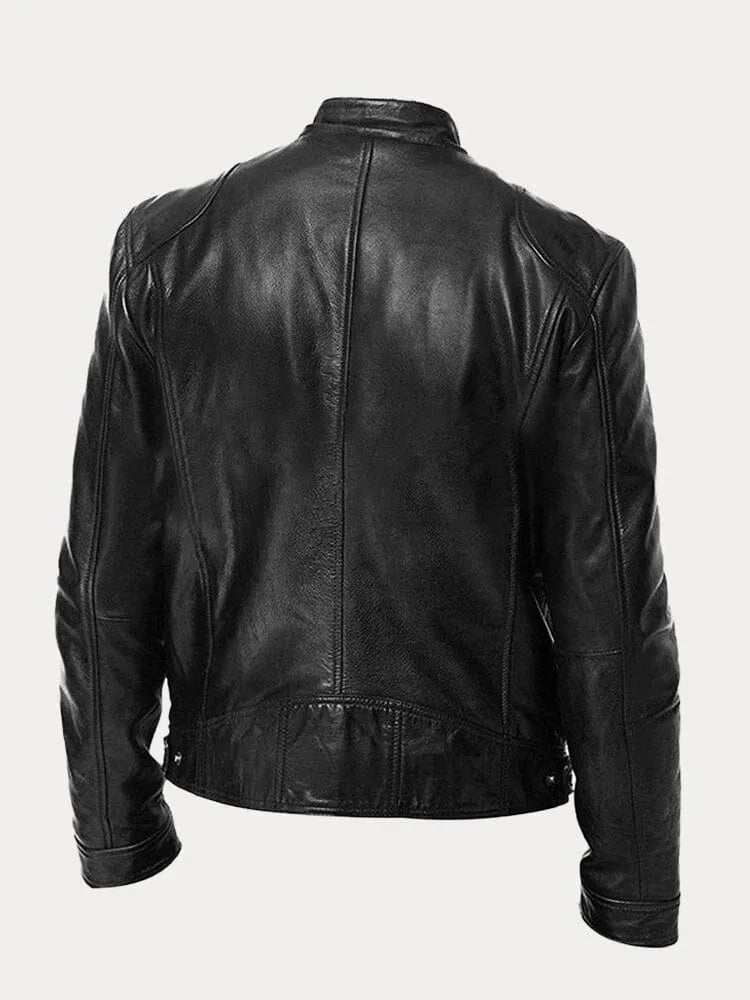 Veste en cuir Danoir Paris™ avec col en daim, coupe ajustée, et détails élégants, vue de face sur fond neutre.