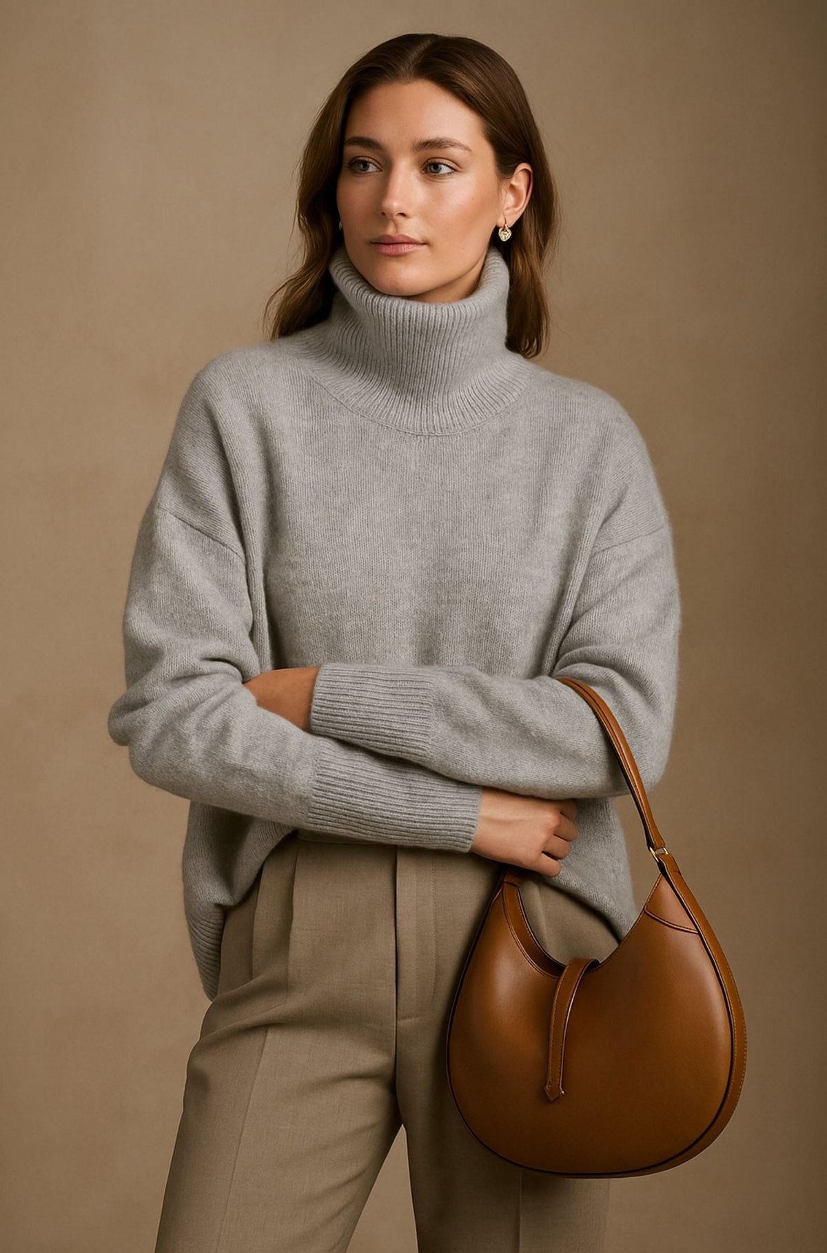 Pull en cachemire noir Danoir Paris avec rosette élégante, finition douce et élégante, porté sur un mannequin.