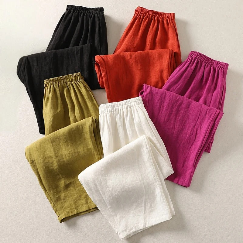 Pantalon fluide Amalia™ en coton et lin de Danoir Paris, vue de face, léger et confortable, couleur neutre.