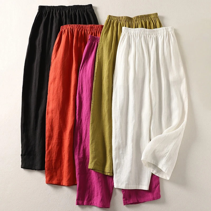 Pantalon fluide en coton et lin Amalia™ de Danoir Paris, vue de face, tissu léger et confortable, couleur neutre.