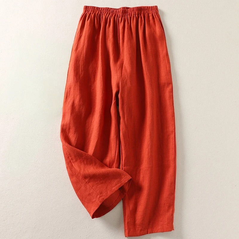 Pantalon fluide Amalia™ en coton et lin de Danoir Paris, vue de face, léger et confortable pour l'été.