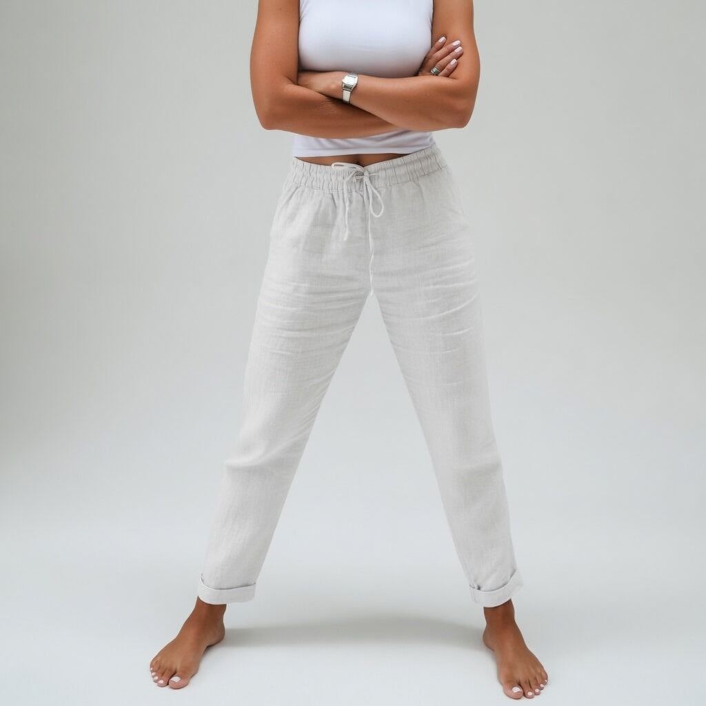 Pantalon femme Albertine™ en coton fluide blanc, Danoir Paris, confortable et léger pour un style naturel.