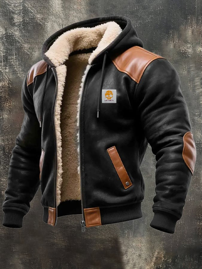 Veste vintage chaude en daim et cuir de Danoir Paris, style élégant avec détails en cuir noir et finition vintage.