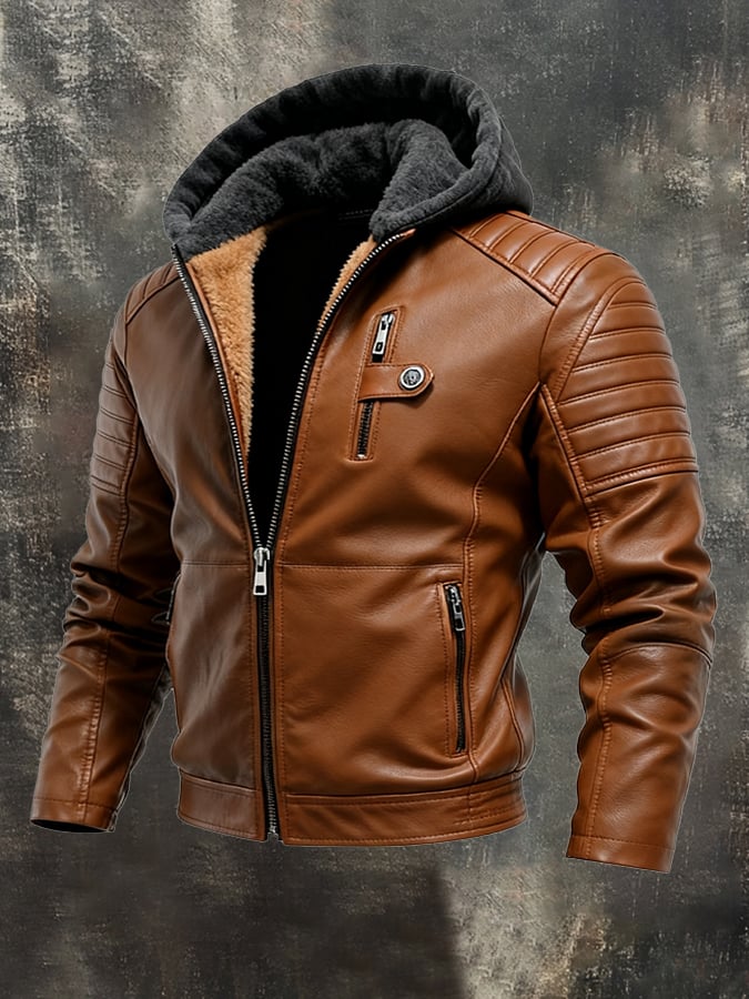 Veste zippée effet cuir doublée avec capuche de la marque Danoir Paris, style tendance et confortable, vue de face.