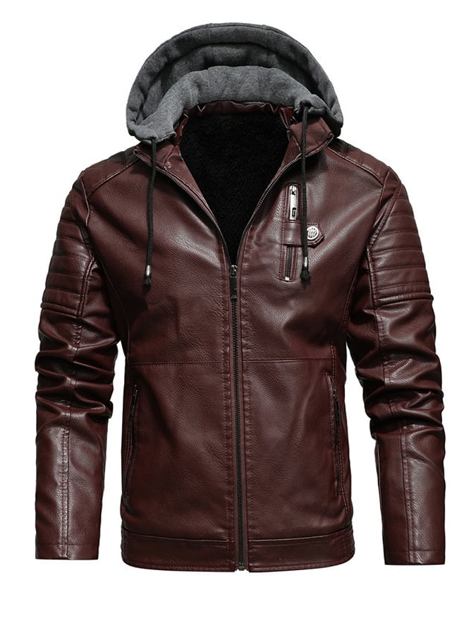 Veste zippée en faux cuir doublée avec capuche de la marque Danoir Paris, style tendance et confortable, pour femme.
