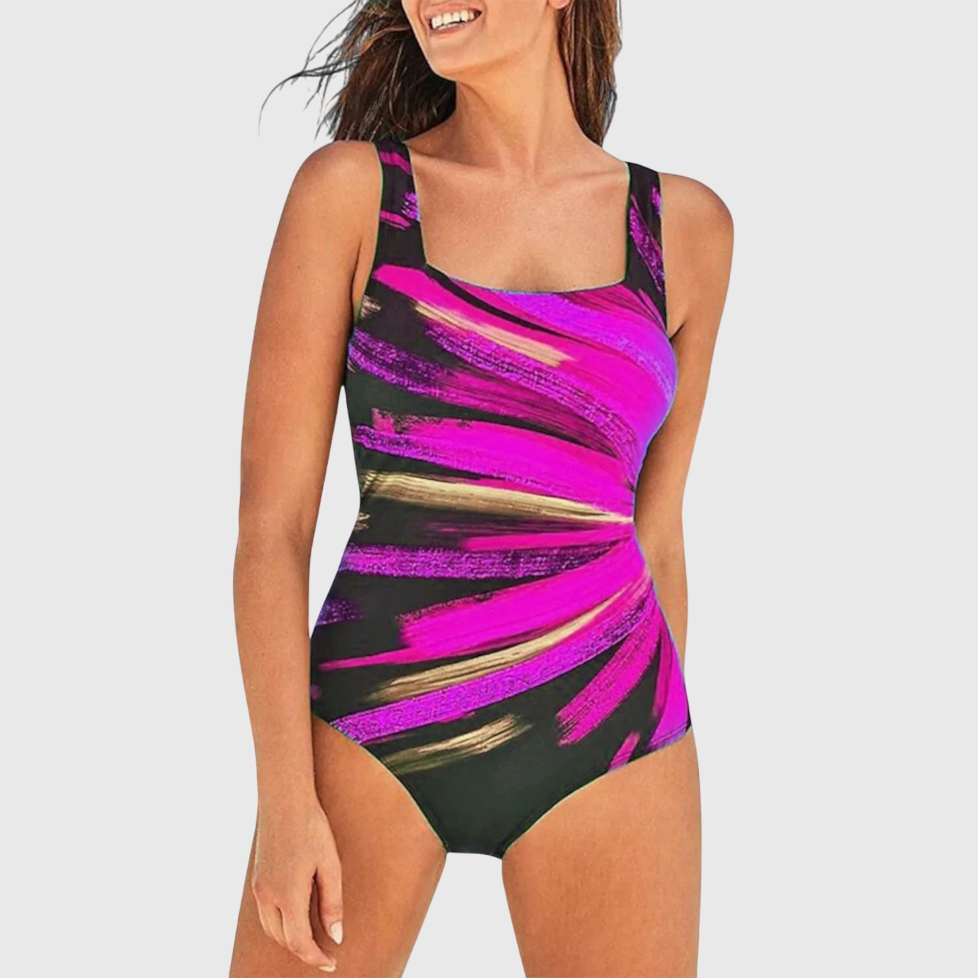 Maillot de bain sculptant Dorian de Danoir Paris en rose et noir, taille S, mettant en valeur la silhouette.