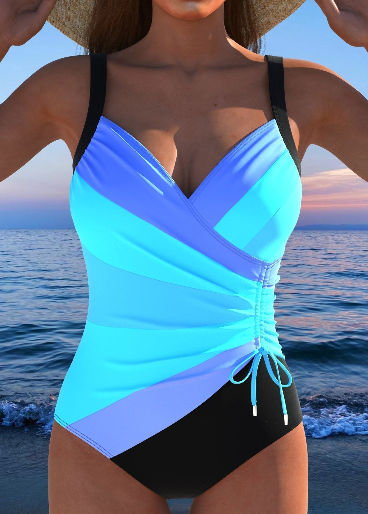 Maillot de bain enveloppant Danoir Paris Constança avec imprimé coloré, style luxueux, en noir, taille S-36/38.