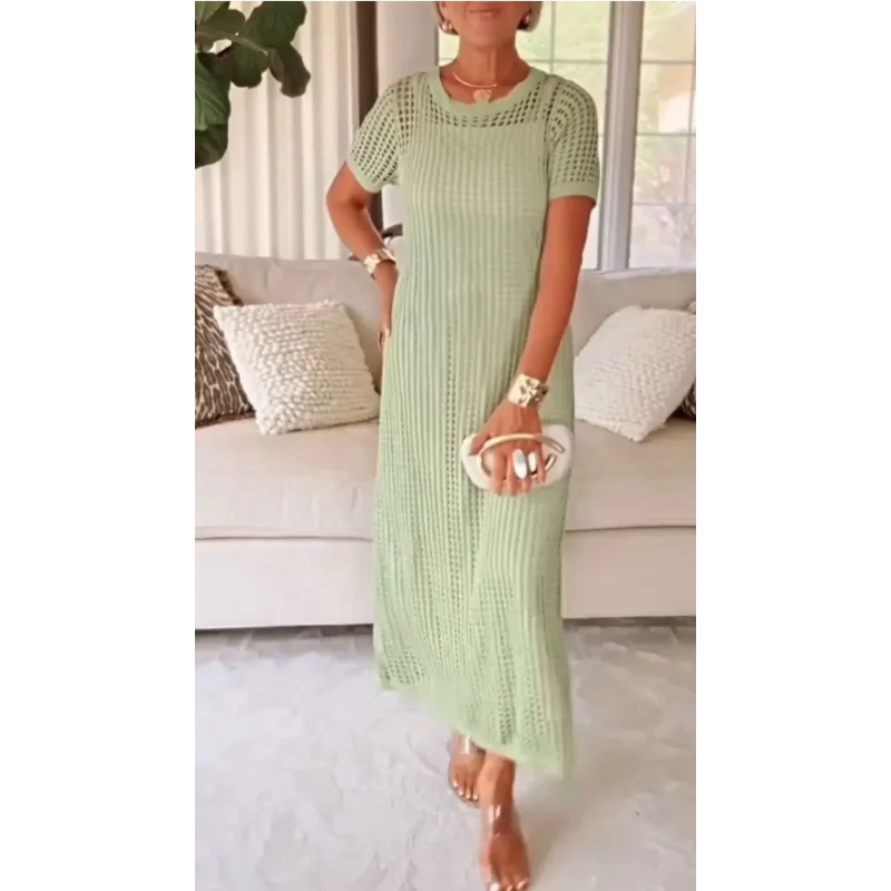 Robe longue maxi à découpes Bethany™ de Danoir Paris avec doublure intérieure gratuite, vue de face sur mannequin.