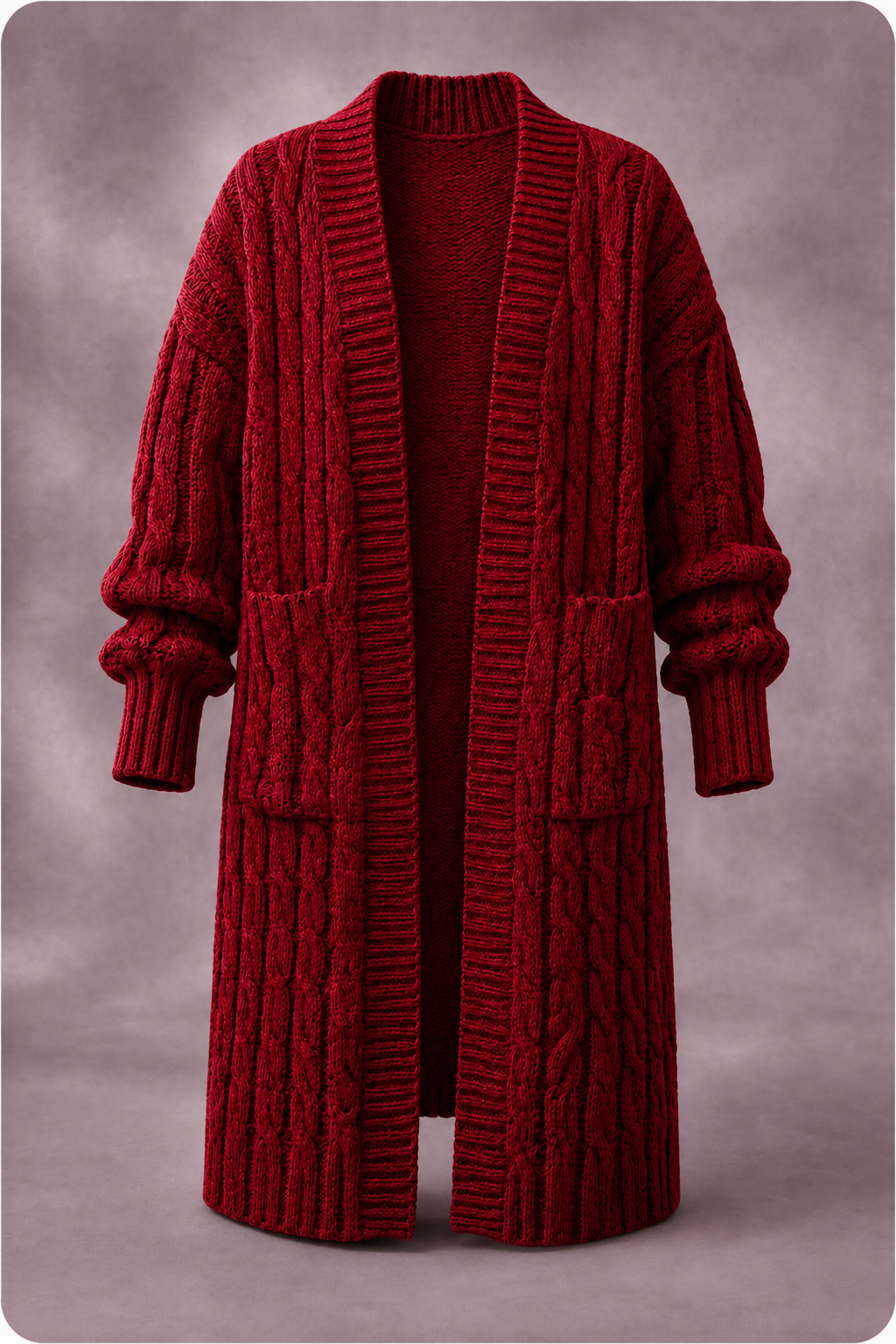 Cardigan en maille rose Danoir Paris à double boutonnage, porté avec manches longues et détails de boutons sur le devant.