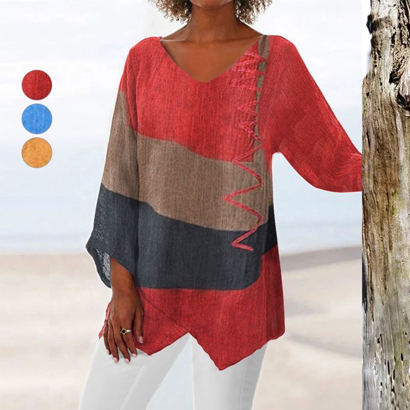 Tunique V-Neck Garda de Danoir Paris, chemisier artistique pour femme avec motif floral élégant.