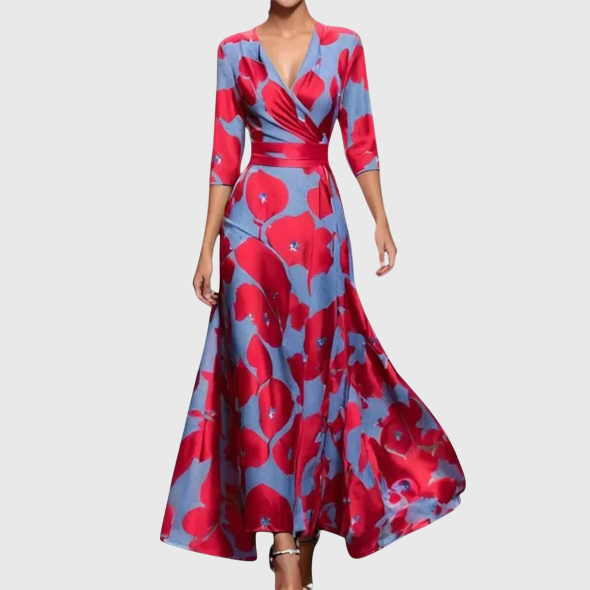 Robe élégante rouge Leila™ de Danoir Paris, vue en gros plan, tissu fluide et détails sophistiqués visible.